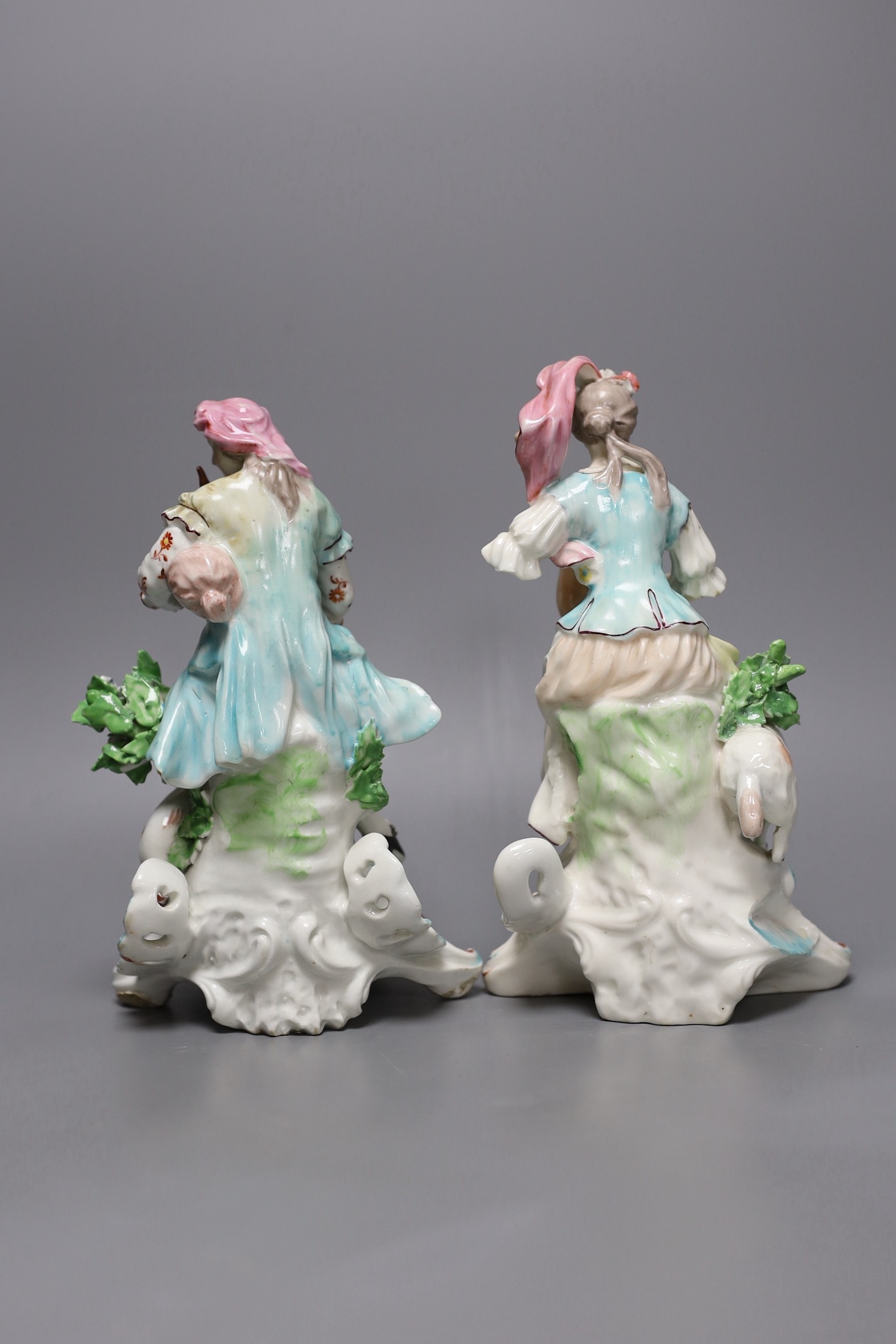 A pair of Derby figures of musicians, c.1775, Female musician 22.5 cms high